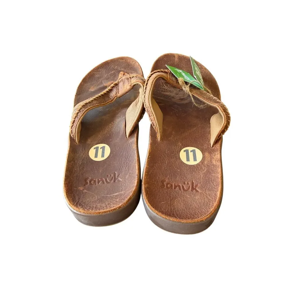 Sanuk Men's Saddle Tan Cosmic Yoga Mat Lx Flip Flop Sandals Size 11